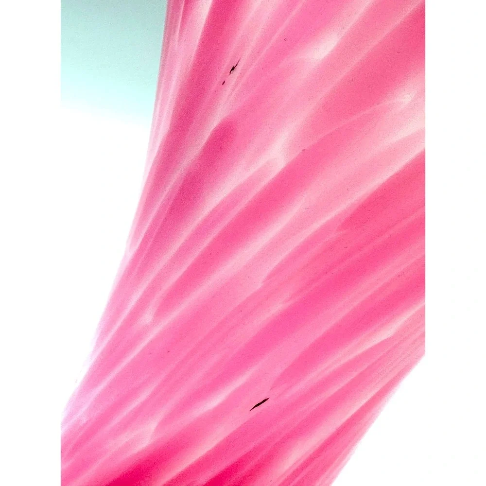 Pink White Swirl Glass Trumpet Vase 8in Fuchsia Hand Blown Flared Floral Decor